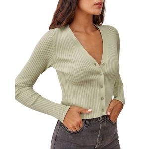 Reformation Gilda Ribbed V-Neck Cardigan Limon XS
